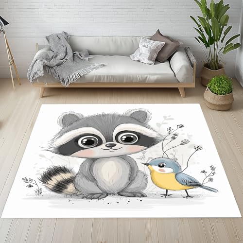 RRUxiia Kleiner Teppich Weich 60x90cm Niedlich Waschbär Vögel Fußmatte Outdoor Karikatur Tierwelt Anlage Teppich Waschbarer Anti Rutsch Matte Für Badezimmer Innen Und Außentüren Eingang von RRUxiia