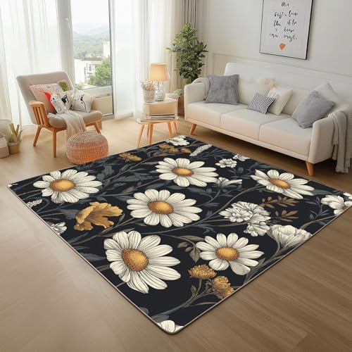 RRUxiia Kleiner Teppich Weich 60x90cm Retro Gänseblümchen Fußmatte Outdoor Blumen Anlage Blatt Teppich Waschbarer Anti Rutsch Matte Für Badezimmer Innen Und Außentüren Eingang von RRUxiia