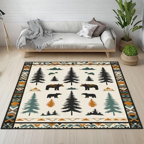 RRUxiia Kleiner Teppich Weich 60x90cm Retro Tierwelt Braunbär Fußmatte Outdoor Südwesten Ländlich Kiefer Teppich Waschbarer Anti Rutsch Matte Für Badezimmer Innen Und Außentüren Eingang von RRUxiia