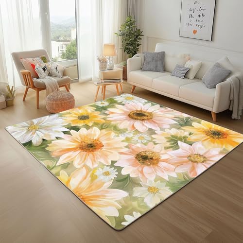 RRUxiia Kleiner Teppich Weich 60x90cm Sonnenblume Anlage Fußmatte Outdoor Malerei Blumen Pflanzendrucke Teppich Waschbarer Anti Rutsch Matte Für Badezimmer Innen Und Außentüren Eingang von RRUxiia