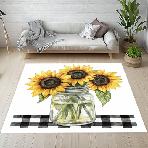 RRUxiia Kleiner Teppich Weich 60x90cm Sonnenblume Vase Fußmatte Outdoor Blumen Anlage Blatt Plaid Teppich Waschbarer Anti Rutsch Matte Für Badezimmer Innen Und Außentüren Eingang von RRUxiia