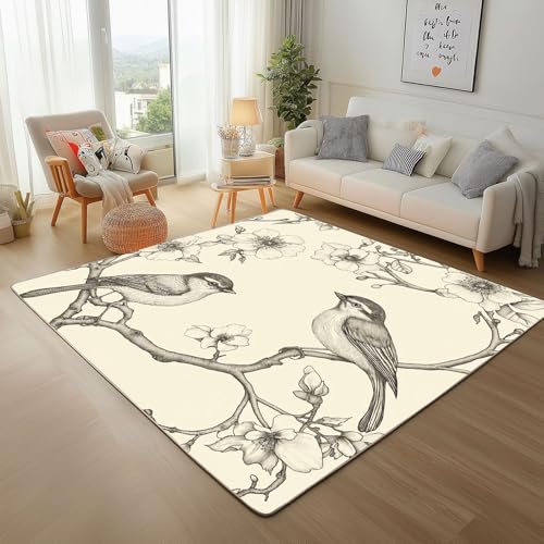 RRUxiia Kleiner Teppich Weich 60x90cm Vögel Blumen Anlage Fußmatte Outdoor Tier Filialen Pflanzendrucke Teppich Waschbarer Anti Rutsch Matte Für Badezimmer Innen Und Außentüren Eingang von RRUxiia