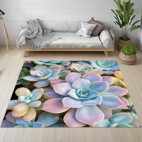 RRUxiia Rugs for Living Room 3D Sukkulente Anlage Teppich Wohnzimmer 140x200cm Modern Pflanzendrucke Teppich Waschbarer rutschfest Bettvorleger Weich Schlafzimmer Teppisch Kinderzimmer Esszimmer von RRUxiia