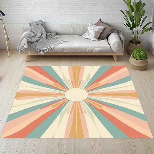 RRUxiia Rugs for Living Room Abstrakt Runde Teppich Wohnzimmer 120x150cm Farbe Handgezeichnet Linien Teppich Waschbarer rutschfest Weich Schlafzimmer Bettvorleger Kinderzimmer Esszimmer von RRUxiia