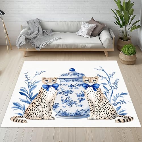 RRUxiia Rugs for Living Room Gepard Bogen Vase Teppich Wohnzimmer 140x200cm Tierwelt Blumen Anlage Teppich Waschbarer rutschfest Bettvorleger Weich Schlafzimmer Teppisch Kinderzimmer Esszimmer von RRUxiia