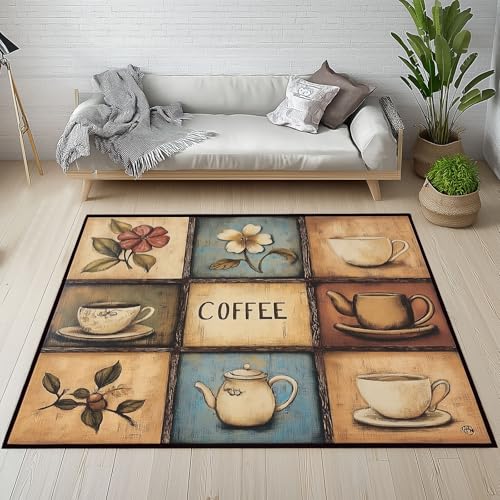 RRUxiia Rugs for Living Room Kaffee Blumen Anlage Teppich Kurzflor 140x200cm Geometrie Patchwork Plaid Teppich Waschbarer rutschfest Bettvorleger Weich Schlafzimmer Kinderzimmer von RRUxiia