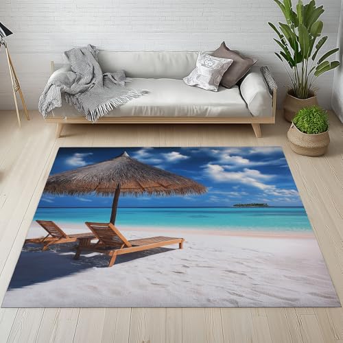 RRUxiia Rugs for Living Room Meer Natur Landschaft Teppich Wohnzimmer 120x150cm Urlaub Sonnenschirme Teppich Waschbarer rutschfest Weich Schlafzimmer Bettvorleger Kinderzimmer Esszimmer von RRUxiia