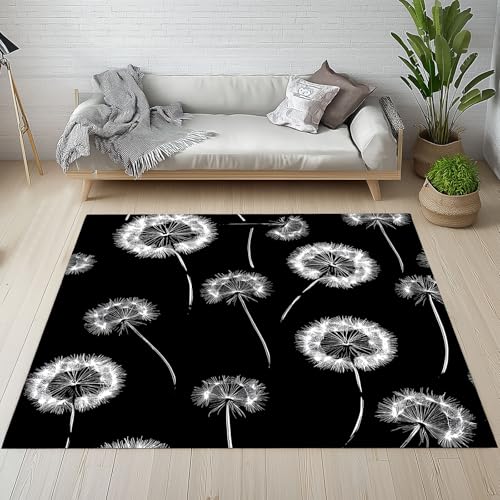 RRUxiia Rugs for Living Room Modern Löwenzahn Blumen Teppich Wohnzimmer 120x150cm Anlage Blumenmuster Teppich Waschbarer rutschfest Weich Schlafzimmer Bettvorleger Kinderzimmer Esszimmer von RRUxiia