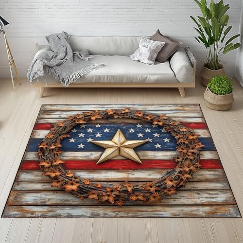 RRUxiia Rugs for Living Room Pentagramm Blumen Anlage Teppich Wohnzimmer 120x150cm Retro Planke Teppich Waschbarer rutschfest Weich Schlafzimmer Bettvorleger Kinderzimmer Esszimmer von RRUxiia