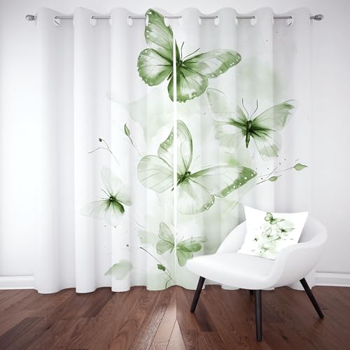 RRUxiia Schmetterling Ösen Gardinen Blickdicht, Fliegende Insekt Vorhang 2er Set Kälteschutz Thermo, Gradient Minimalistisch Druck Verdunklungsvorhänge Wohnzimmer Schlafzimmer Fenster 245x140 cm von RRUxiia