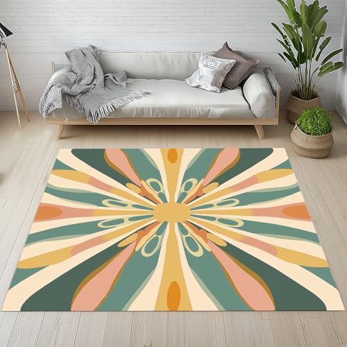 RRUxiia Teppich 150x210cm Abstrakt Blumen Teppich Wohnzimmer Farbe Handgezeichnet Carpet Waschbarer Teppisch rutschfest Weich Schlafzimmer Bettvorleger Kinderzimmer Esszimmer Raumdekoration von RRUxiia