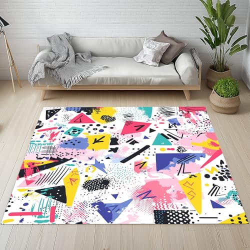 RRUxiia Teppich 150x210cm Abstrakt Graffiti Teppich Wohnzimmer Farbe Handgezeichnet Carpet Waschbarer Teppisch rutschfest Weich Schlafzimmer Bettvorleger Kinderzimmer Esszimmer Raumdekoration von RRUxiia