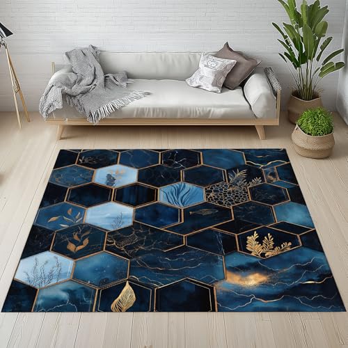RRUxiia Teppich 150x210cm Geometrie Hexagon Teppich Wohnzimmer Patchwork Marmoriert Anlage Carpet Waschbarer Teppisch rutschfest Weich Schlafzimmer Bettvorleger Kinderzimmer Esszimmer Raumdekoration von RRUxiia