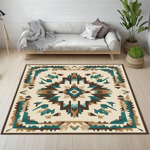 RRUxiia Teppich 150x210cm Retro Aztekisch Stamm Teppich Wohnzimmer Tradition Nationalität Carpet Waschbarer Teppisch rutschfest Weich Schlafzimmer Bettvorleger Kinderzimmer Esszimmer Raumdekoration von RRUxiia