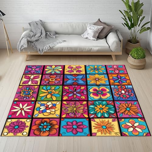 RRUxiia Teppich 80x150cm Farbe Geometrie Blumen Teppich Wohnzimmer Patchwork Netz Rugs for Living Room Waschbarer Bettvorleger rutschfest Weich Schlafzimmer Kinderzimmer Esszimmer von RRUxiia