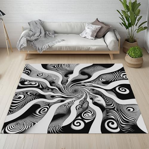 RRUxiia Teppich Abstrakt Linien Teppich Wohnzimmer 3D Stereo Strudel Drucken Groß Carpet 240x340cm Waschbarer Bettvorleger rutschfest Weich Schlafzimmer Raumdekoration Kinderzimmer Esszimmer von RRUxiia