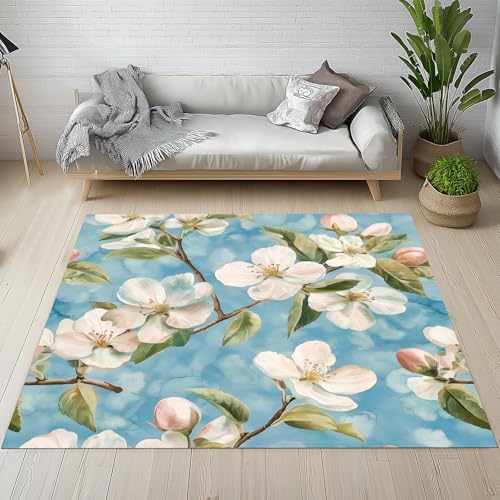 RRUxiia Teppich Blumen Anlage Blatt Teppich Wohnzimmer 120x170cm Blumenmuster Pflanzendrucke Carpet Waschbarer Bettvorleger rutschfest Weich Teppisch Schlafzimmer Kinderzimmer Esszimmer Living Room von RRUxiia