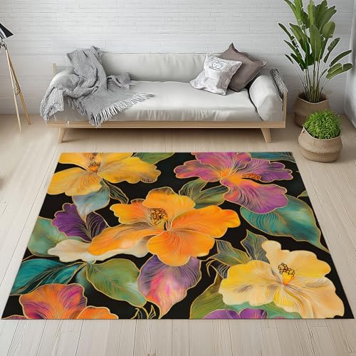 RRUxiia Teppich Farbe Blumen Anlage Teppich Wohnzimmer Blumenmuster Pflanzendrucke Groß Carpet 240x340cm Waschbarer Bettvorleger rutschfest Weich Schlafzimmer Raumdekoration Kinderzimmer Esszimmer von RRUxiia