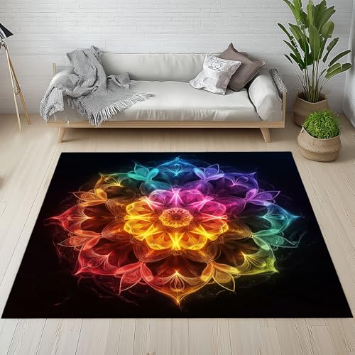 RRUxiia Teppich Farbe Blumen Teppich Wohnzimmer Fantasie Mandala Carpet 200x290cm Waschbarer rutschfest Weich Bettvorleger Schlafzimmer Kinderzimmer Esszimmer Raumdekoration von RRUxiia