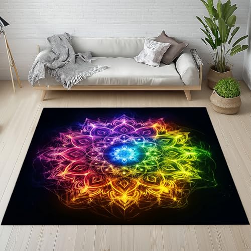 RRUxiia Teppich Farbe Blumen Teppich Wohnzimmer Fantasie Mandala Groß Carpet 240x340cm Waschbarer Bettvorleger rutschfest Weich Schlafzimmer Raumdekoration Kinderzimmer Esszimmer von RRUxiia