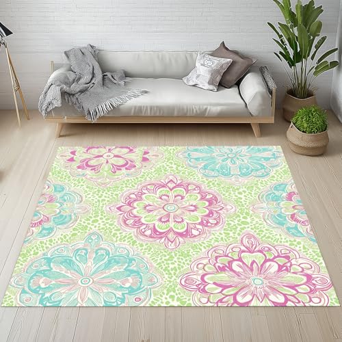 RRUxiia Teppich Farbe Böhmen Blumen Anlage Teppich Wohnzimmer Mandala Blumenmuster Groß Carpet 240x340cm Waschbarer Bettvorleger rutschfest Weich Schlafzimmer Raumdekoration Kinderzimmer Esszimmer von RRUxiia