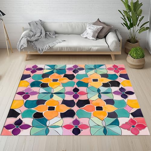 RRUxiia Teppich Farbe Geometrie Polygon Teppich Wohnzimmer 120x170cm Patchwork Drucken Carpet Waschbarer Bettvorleger rutschfest Weich Teppisch Schlafzimmer Kinderzimmer Esszimmer Living Room von RRUxiia