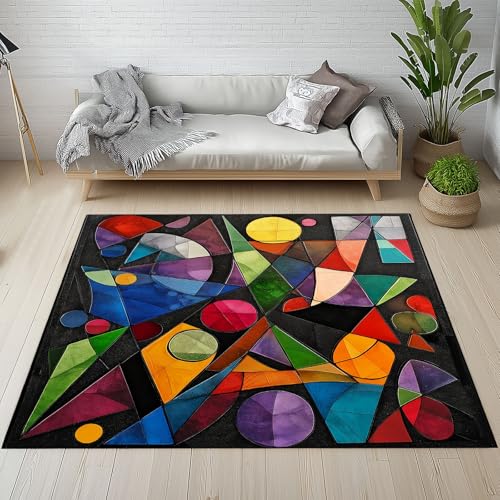 RRUxiia Teppich Farbe Geometrie Polygon Teppich Wohnzimmer 120x170cm Patchwork Muster Carpet Waschbarer Bettvorleger rutschfest Weich Teppisch Schlafzimmer Kinderzimmer Esszimmer Living Room von RRUxiia