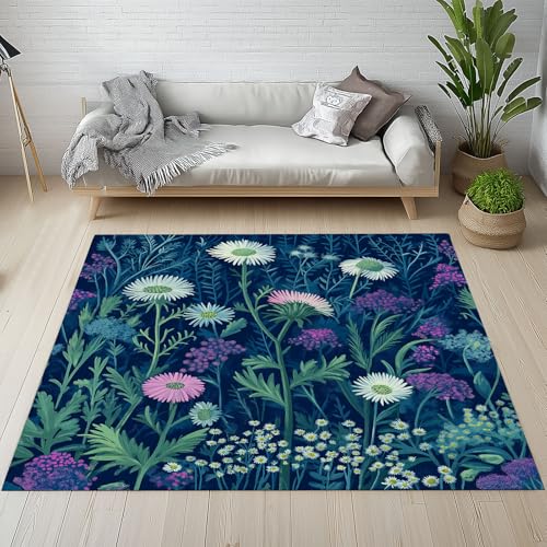 RRUxiia Teppich Modern Blumen Anlage Teppich Wohnzimmer 240x300cm Pflanzendrucke Groß Carpet Waschbarer rutschfest Weich Bettvorleger Schlafzimmer Kinderzimmer Esszimmer Raumdekoration von RRUxiia