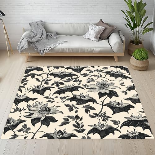 RRUxiia Teppich Retro Blumen Anlage Teppich Wohnzimmer 120x170cm Pflanzendrucke Carpet Waschbarer Bettvorleger rutschfest Weich Teppisch Schlafzimmer Kinderzimmer Esszimmer Living Room von RRUxiia