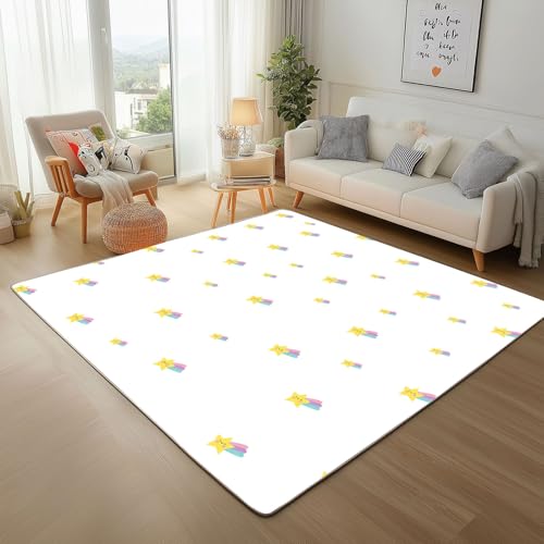 RRUxiia Teppich Schlafzimmer 150x210cm Waschbarer Karikatur Pentagramm Teppich Wohnzimmer Weich Farbe Niedlich Drucken Rugs for Living Room Bettvorleger rutschfest Kinderzimmer von RRUxiia