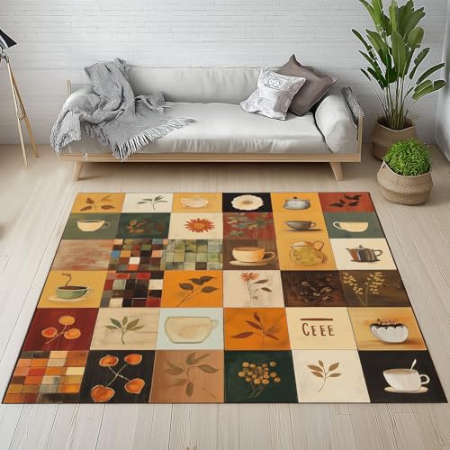 RRUxiia Teppich Schlafzimmer 240x340cm Geometrie Blumen Anlage Teppich Weich Wohnzimmer Patchwork Netz Plaid Rugs for Living Room Waschbarer Bettvorleger rutschfest Kinderzimmer von RRUxiia