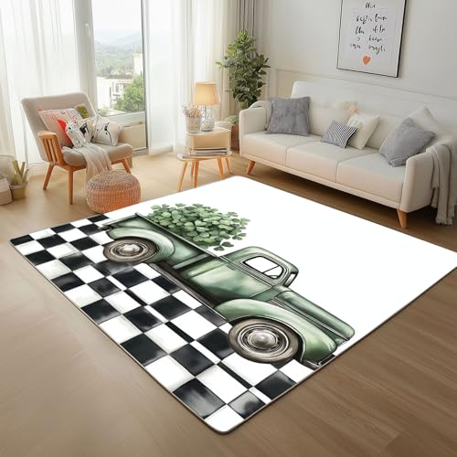 RRUxiia Teppich Schlafzimmer Waschbarer 80x150cm Abholen Vierblättriges Kleeblatt Teppich Wohnzimmer rutschfest Geometrie Patchwork Netz Rugs for Living Room Bettvorleger Weich Kinderzimmer von RRUxiia