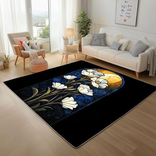 RRUxiia Teppich Schlafzimmer Waschbarer 80x150cm Abstrakt Blumen Anlage Teppich Wohnzimmer rutschfest Gotisch Pflanzendrucke Rugs for Living Room Bettvorleger Weich Kinderzimmer von RRUxiia