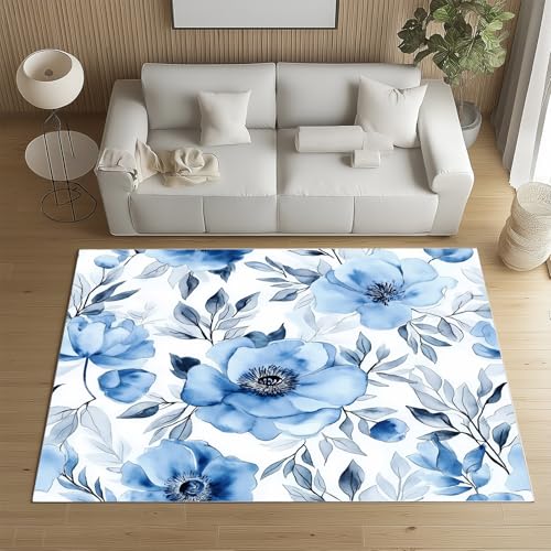 RRUxiia Teppich Schlafzimmer Waschbarer 80x150cm Blau Blumen Anlage Teppich Wohnzimmer rutschfest Blumenmuster Pflanzendrucke Rugs for Living Room Bettvorleger Weich Kinderzimmer RRUxiia Teppich Schlafzimmer Waschbarer 80x150cm Blau Blumen Anlage Teppich Wohnzimmer rutschfest Blumenmuster Pflanzendrucke Rugs for Living Room Bettvorleger Weich Kinderzimmer von RRUxiia