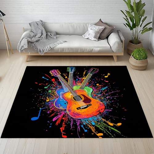 RRUxiia Teppich Schlafzimmer Waschbarer 80x150cm Farbe Gitarre Musikinstrumente Teppich Wohnzimmer rutschfest Musik Notiz Malerei Rugs for Living Room Bettvorleger Weich Kinderzimmer RRUxiia Teppich Schlafzimmer Waschbarer 80x150cm Farbe Gitarre Musikinstrumente Teppich Wohnzimmer rutschfest Musik Notiz Malerei Rugs for Living Room Bettvorleger Weich Kinderzimmer von RRUxiia