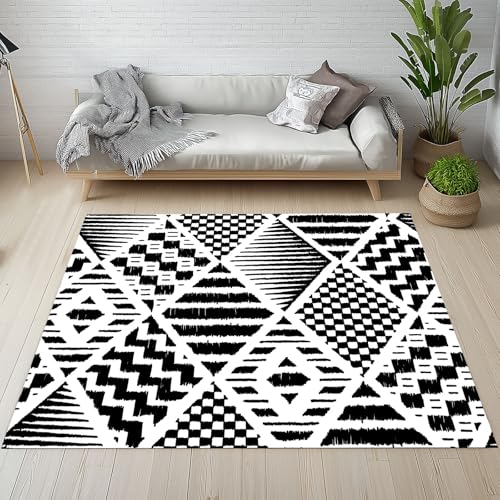 RRUxiia Teppich Schlafzimmer Waschbarer 80x150cm Geometrie Diamant Welle Teppich Wohnzimmer rutschfest Schwarz Patchwork Linien Rugs for Living Room Bettvorleger Weich Kinderzimmer RRUxiia Teppich Schlafzimmer Waschbarer 80x150cm Geometrie Diamant Welle Teppich Wohnzimmer rutschfest Schwarz Patchwork Linien Rugs for Living Room Bettvorleger Weich Kinderzimmer von RRUxiia
