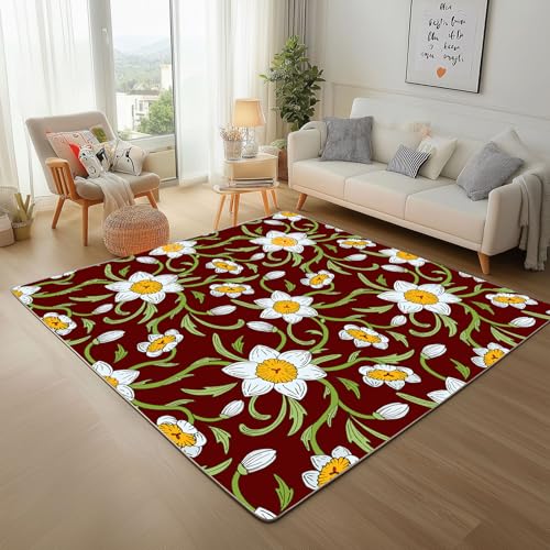 RRUxiia Teppich Schlafzimmer Waschbarer 80x150cm Ländlich Blumen Anlage Teppich Wohnzimmer rutschfest Blumenmuster Pflanzendrucke Rugs for Living Room Bettvorleger Weich Kinderzimmer von RRUxiia