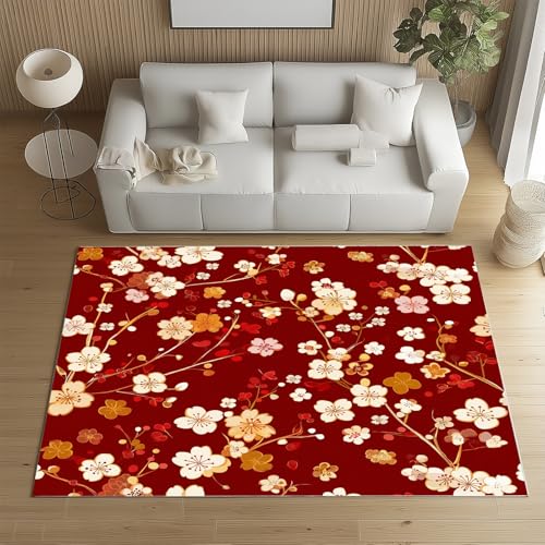 RRUxiia Teppich Schlafzimmer Waschbarer 80x150cm Niedlich Blumen Filialen Teppich Wohnzimmer rutschfest Blumenmuster Blütenblatt Rugs for Living Room Bettvorleger Weich Kinderzimmer von RRUxiia
