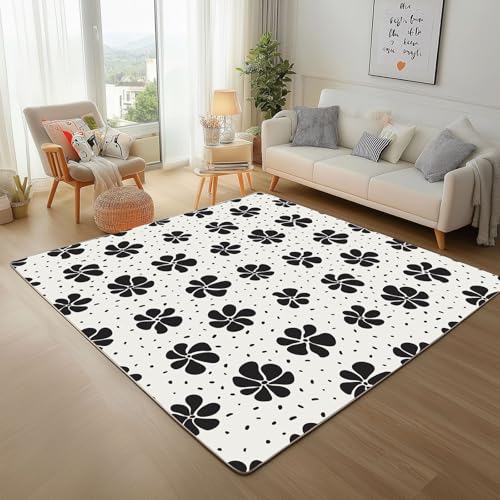 RRUxiia Teppich Schlafzimmer Waschbarer 80x150cm Schwarz Blumen Anlage Teppich Wohnzimmer rutschfest Blumenmuster Pflanzendrucke Rugs for Living Room Bettvorleger Weich Kinderzimmer RRUxiia Teppich Schlafzimmer Waschbarer 80x150cm Schwarz Blumen Anlage Teppich Wohnzimmer rutschfest Blumenmuster Pflanzendrucke Rugs for Living Room Bettvorleger Weich Kinderzimmer von RRUxiia