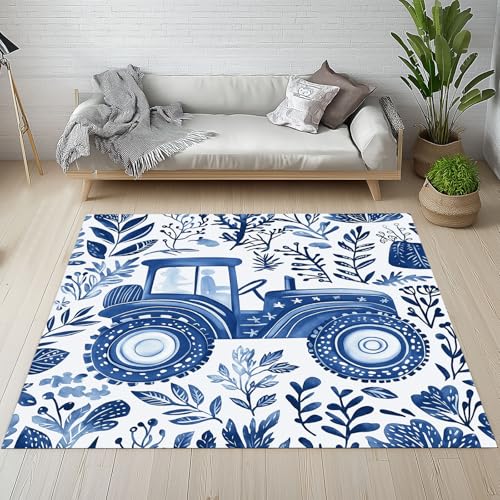 RRUxiia Teppich Traktor Anlage Ländlich Teppich Wohnzimmer 240x300cm Pflanzendrucke Groß Carpet Waschbarer rutschfest Weich Bettvorleger Schlafzimmer Kinderzimmer Esszimmer Raumdekoration von RRUxiia