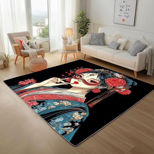 RRUxiia Teppich Wohnzimmer 120x170cm Chinesisch Mädchen Schlafzimmer Teppich Weich Retro Verkleiden Blumen Carpet Waschbarer Bettvorleger rutschfest Kinderzimmer von RRUxiia