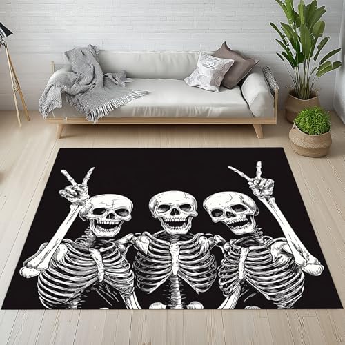 RRUxiia Teppich Wohnzimmer 120x170cm Furcht Schwarz Weiß Schlafzimmer Teppich Weich Halloween Skeleton Carpet Waschbarer Bettvorleger rutschfest Kinderzimmer RRUxiia Teppich Wohnzimmer 120x170cm Furcht Schwarz Weiß Schlafzimmer Teppich Weich Halloween Skeleton Carpet Waschbarer Bettvorleger rutschfest Kinderzimmer von RRUxiia