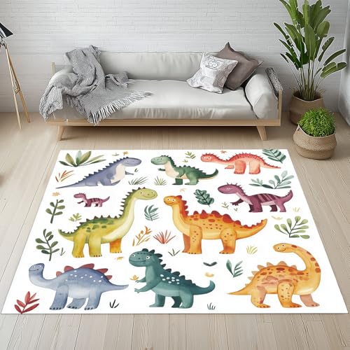 RRUxiia Teppich Wohnzimmer 120x170cm Karikatur Dinosaurier Schlafzimmer Teppich Weich Niedlich Tier Anlage Carpet Waschbarer Bettvorleger rutschfest Kinderzimmer von RRUxiia
