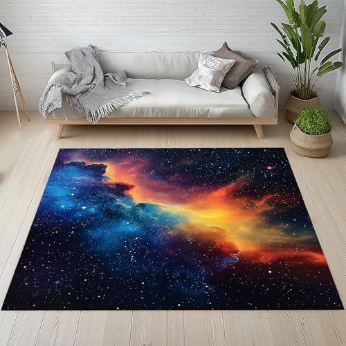 RRUxiia Teppich Wohnzimmer 160x230cm Fantasie Sternenhimmel Rugs for Living Room Raum Sterne Teppich Waschbarer rutschfest Weich Schlafzimmer Bettvorleger Kinderzimmer von RRUxiia