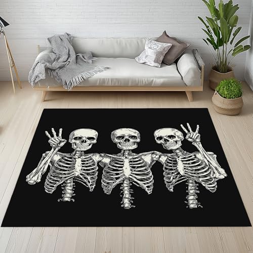 RRUxiia Teppich Wohnzimmer 160x230cm Halloween Skeleton Rugs for Living Room Furcht Schwarz Weiß Teppich Waschbarer rutschfest Weich Schlafzimmer Bettvorleger Kinderzimmer RRUxiia Teppich Wohnzimmer 160x230cm Halloween Skeleton Rugs for Living Room Furcht Schwarz Weiß Teppich Waschbarer rutschfest Weich Schlafzimmer Bettvorleger Kinderzimmer von RRUxiia