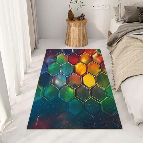 RRUxiia Teppich Wohnzimmer 200x290cm Farbe Science Sternenhimmel Schlafzimmer Teppich Weich Geometrie Hexagon Carpet Waschbarer Bettvorleger rutschfest Esszimmer von RRUxiia