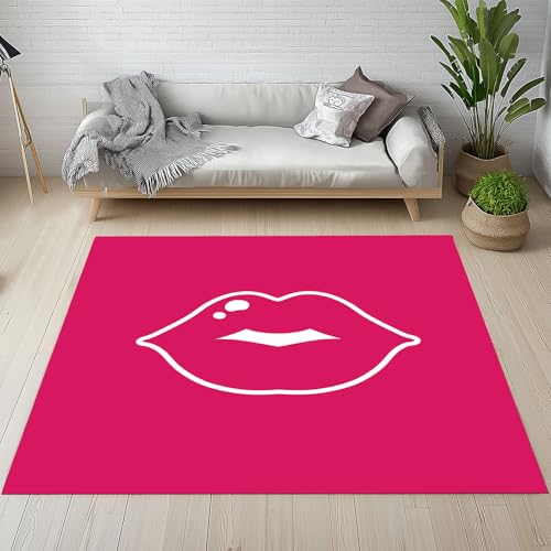 RRUxiia Teppich Wohnzimmer 200x290cm Karikatur Mädchen Lippen Schlafzimmer Teppich Weich Rot Einfachheit Carpet Waschbarer Bettvorleger rutschfest Esszimmer von RRUxiia