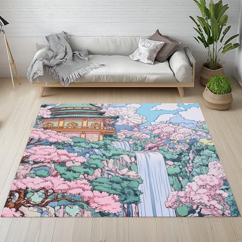 RRUxiia Teppich Wohnzimmer Karikatur Fallen Landschaft Teppich 180x270cm Baum Anlage Architektur Rugs for Living Room Waschbarer rutschfest Weich Schlafzimmer Raumdekoration Kinderzimmer Esszimmer von RRUxiia