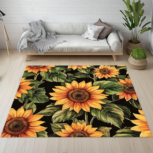 RRUxiia Teppich Wohnzimmer Retro Sonnenblume Teppich 180x270cm Ländlich Blumen Anlage Rugs for Living Room Waschbarer rutschfest Weich Schlafzimmer Raumdekoration Kinderzimmer Esszimmer von RRUxiia