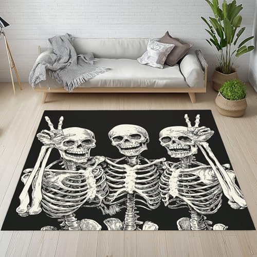 RRUxiia Teppich Wohnzimmer Weich 120x150cm Halloween Skeleton Rugs for Living Room rutschfest Furcht Schwarz Weiß Teppich Waschbarer Schlafzimmer Bettvorleger Esszimmer RRUxiia Teppich Wohnzimmer Weich 120x150cm Halloween Skeleton Rugs for Living Room rutschfest Furcht Schwarz Weiß Teppich Waschbarer Schlafzimmer Bettvorleger Esszimmer von RRUxiia